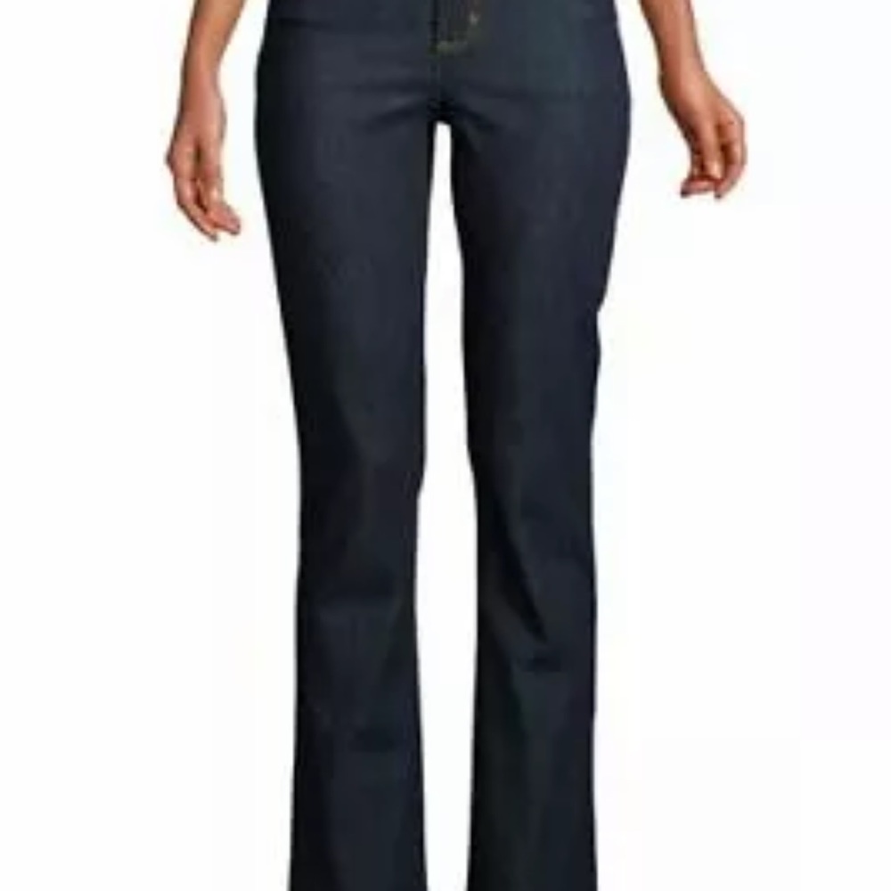 Lands' End Women's Mid Rise Bootcut Blue Jeans Deepest Indigo 16 28 NEW 502123